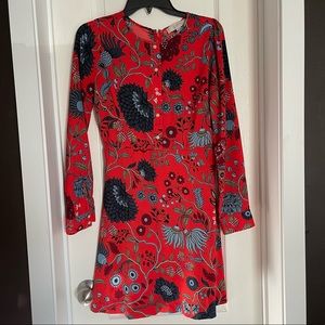 LOFT Polyester Red Floral Print Dress